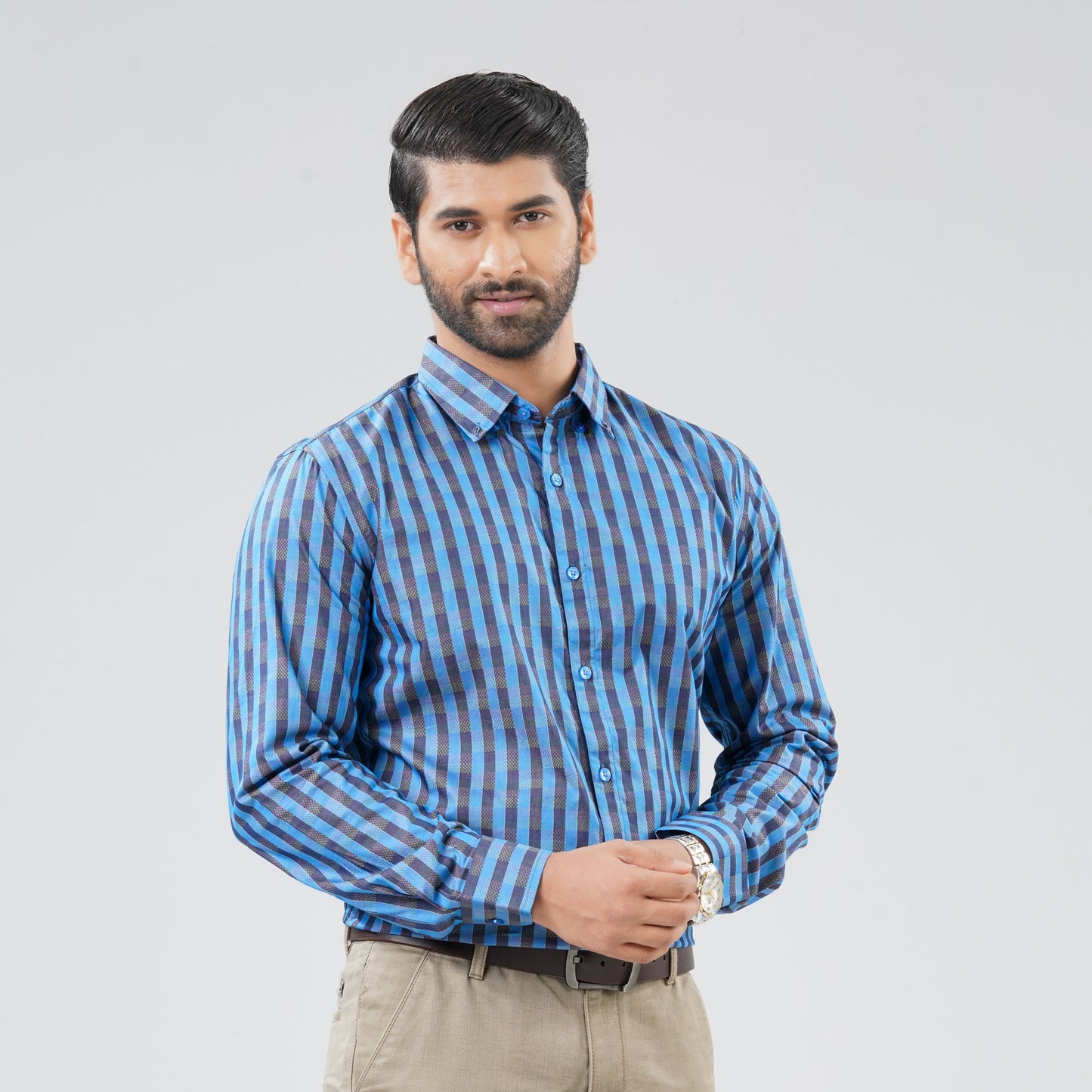 Mens Blue Check Formal Shirt