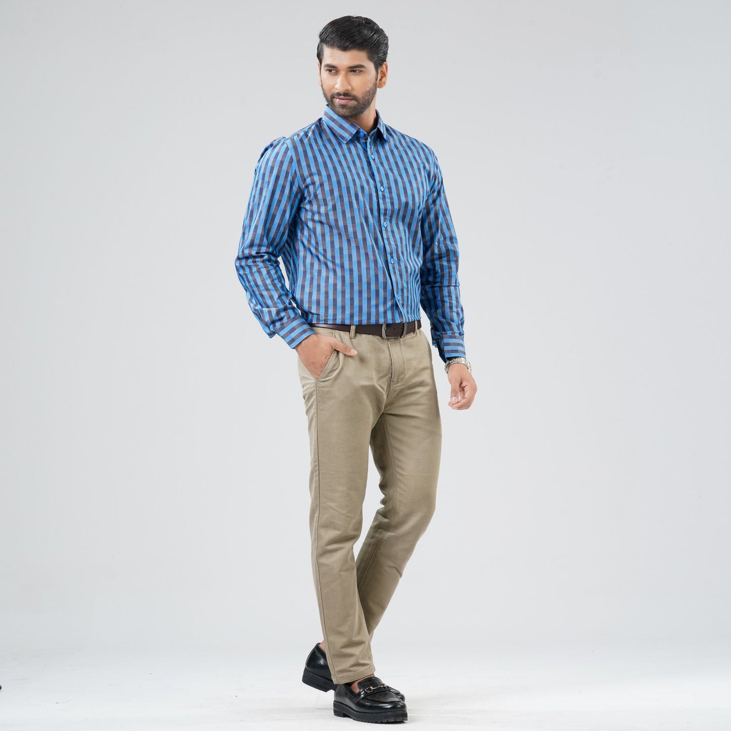 Mens Blue Check Formal Shirt