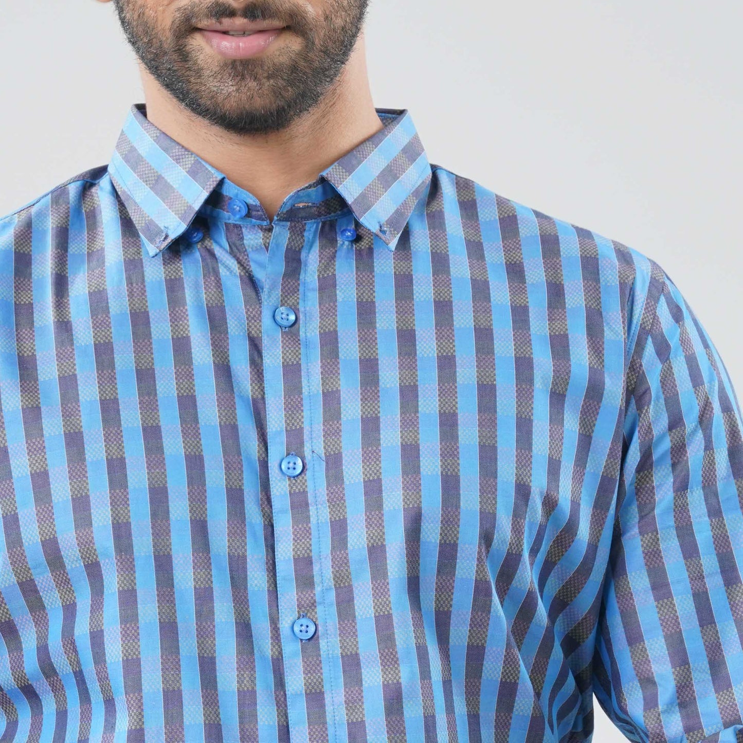 Mens Blue Check Formal Shirt