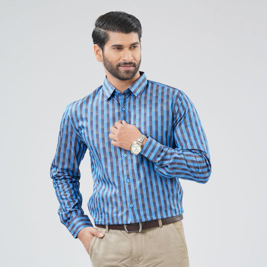 Mens Blue Check Formal Shirt