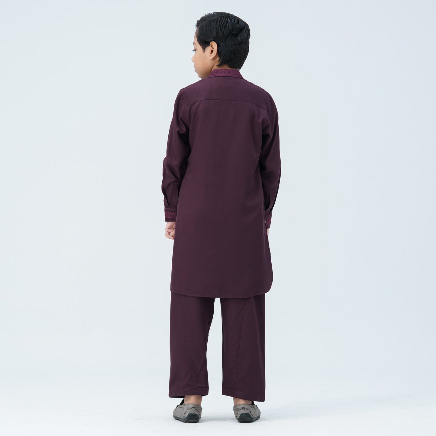 Boy's Maroon Viscose Embroidered Kabli