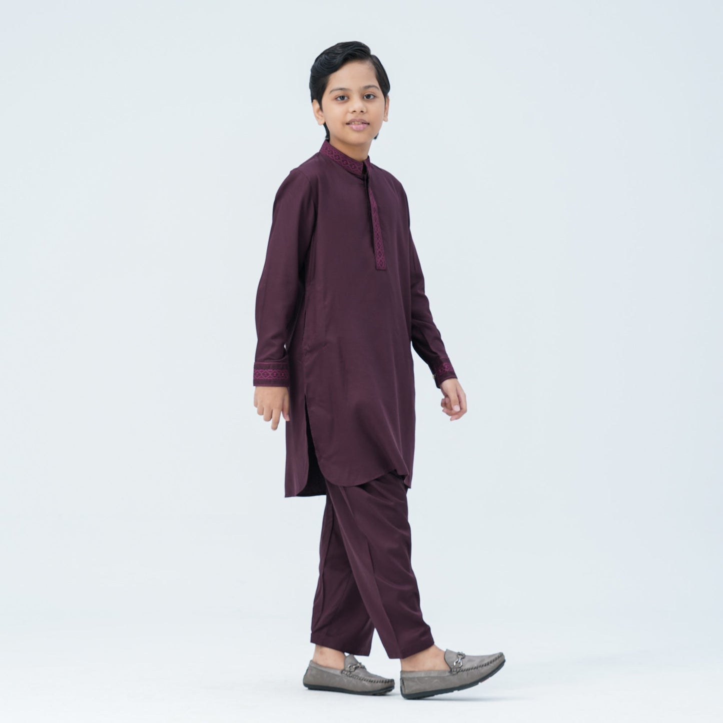 Boy's Maroon Viscose Embroidered Kabli