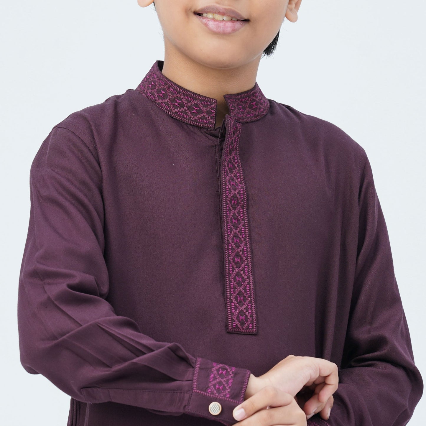 Boy's Maroon Viscose Embroidered Kabli