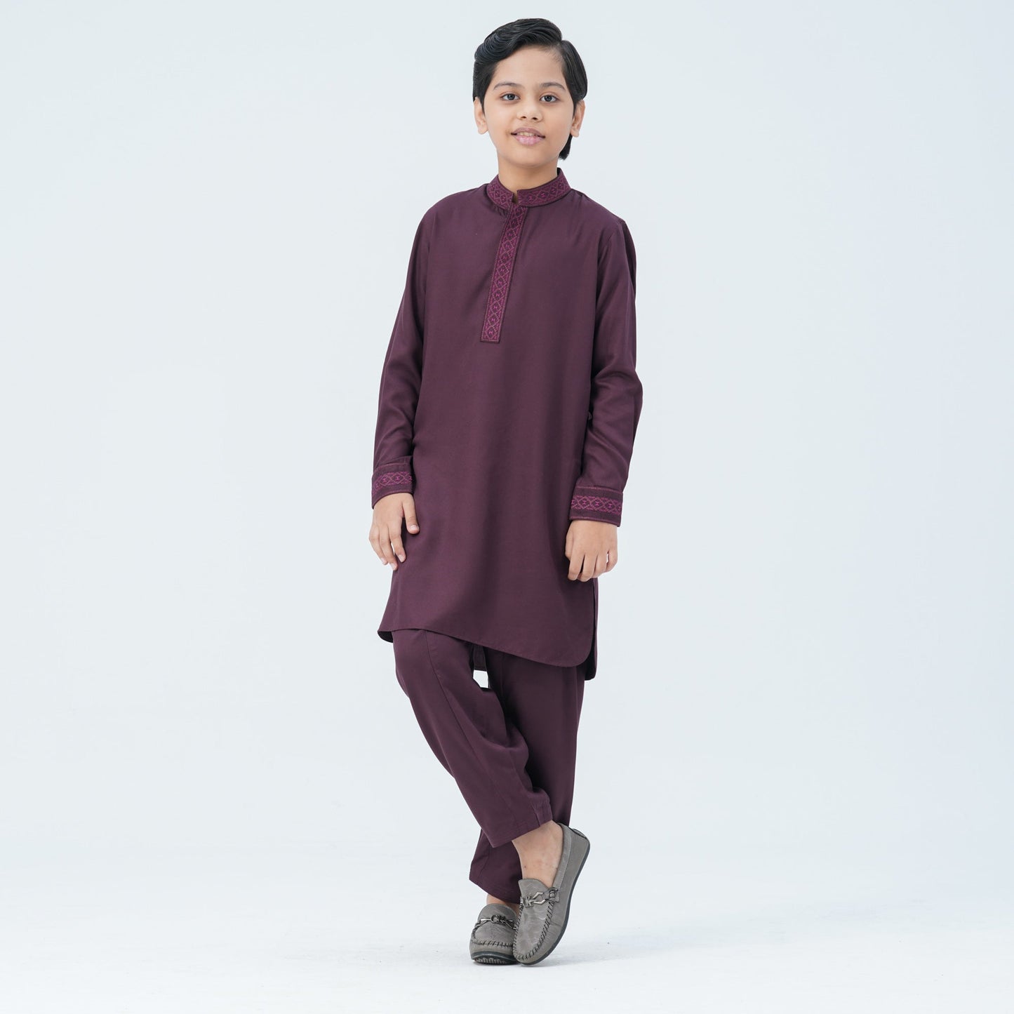Boy's Maroon Viscose Embroidered Kabli