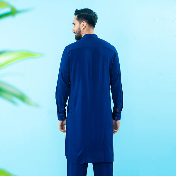 Men's Navy Embroidery Kabli Set