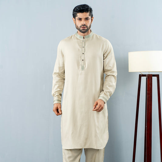 Mens Embroidery Kabli- Khaki