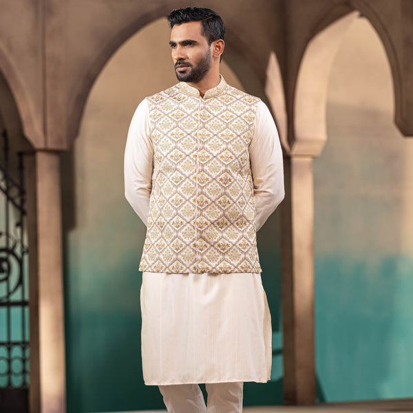 Men's Golden Embroidered 2-Piece Set