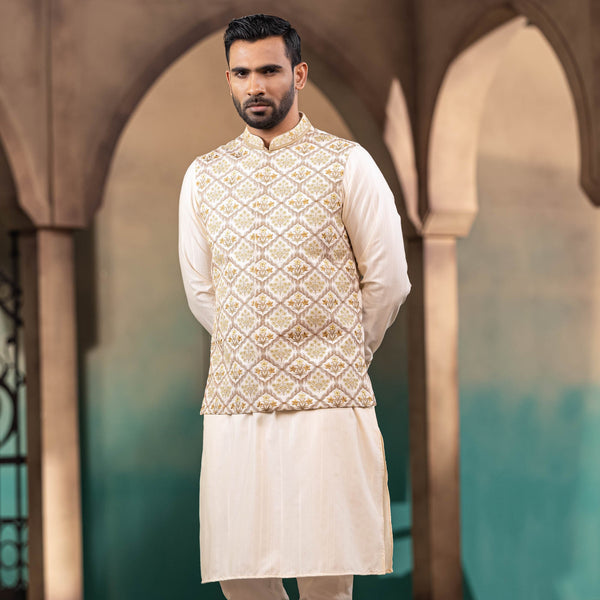 Men's Golden Embroidered 2-Piece Set