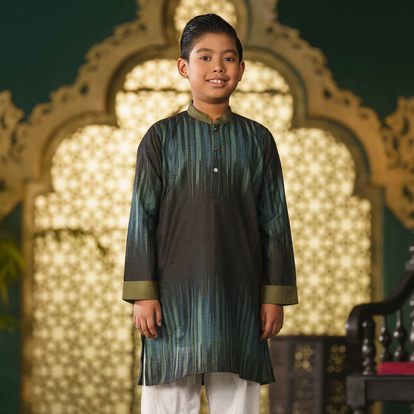 Boy's Green-Navy Basic Panjabi