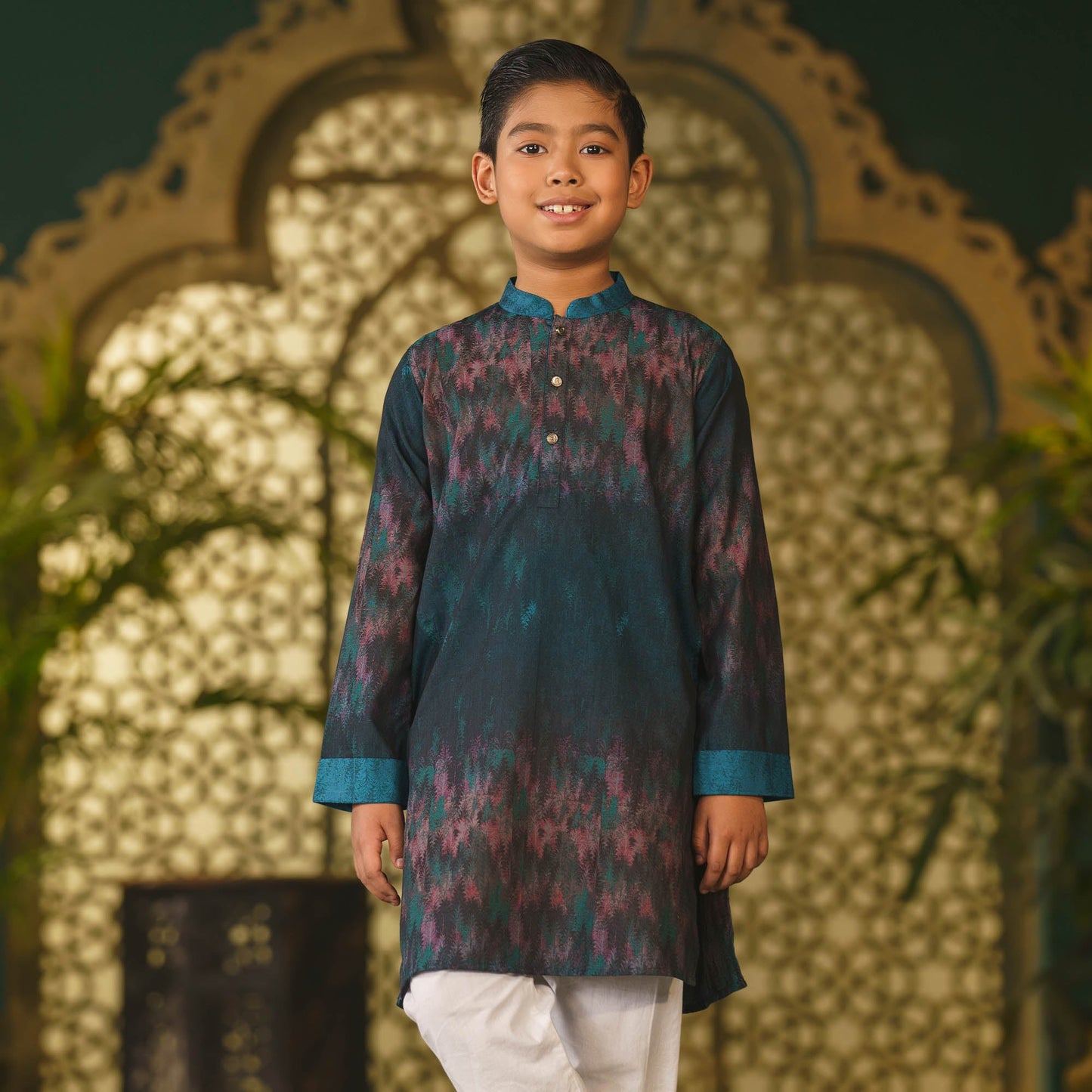 Boys Green-Navy Panjabi