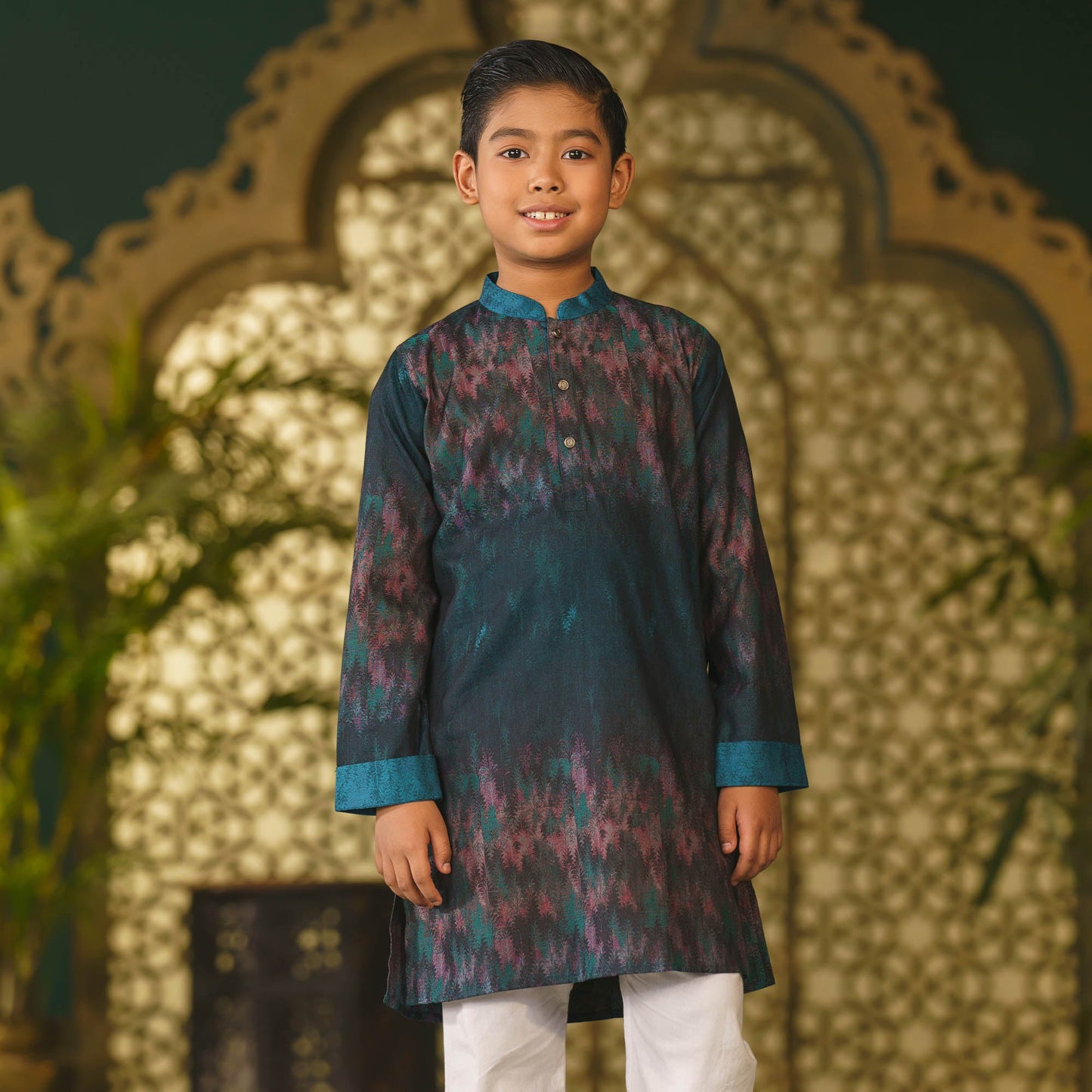 Boys Green-Navy Panjabi