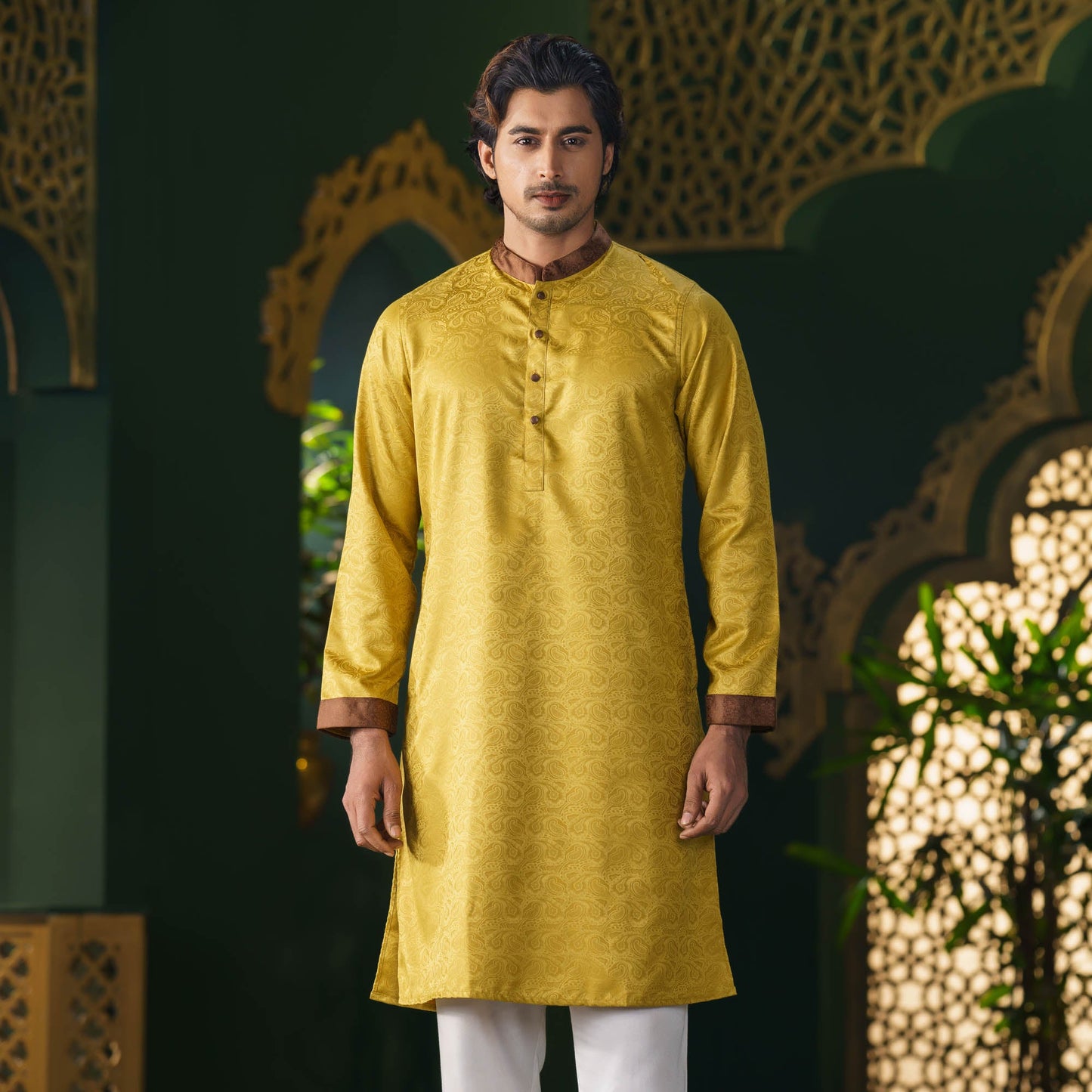Men’s Yellow Jacquard Panjabi