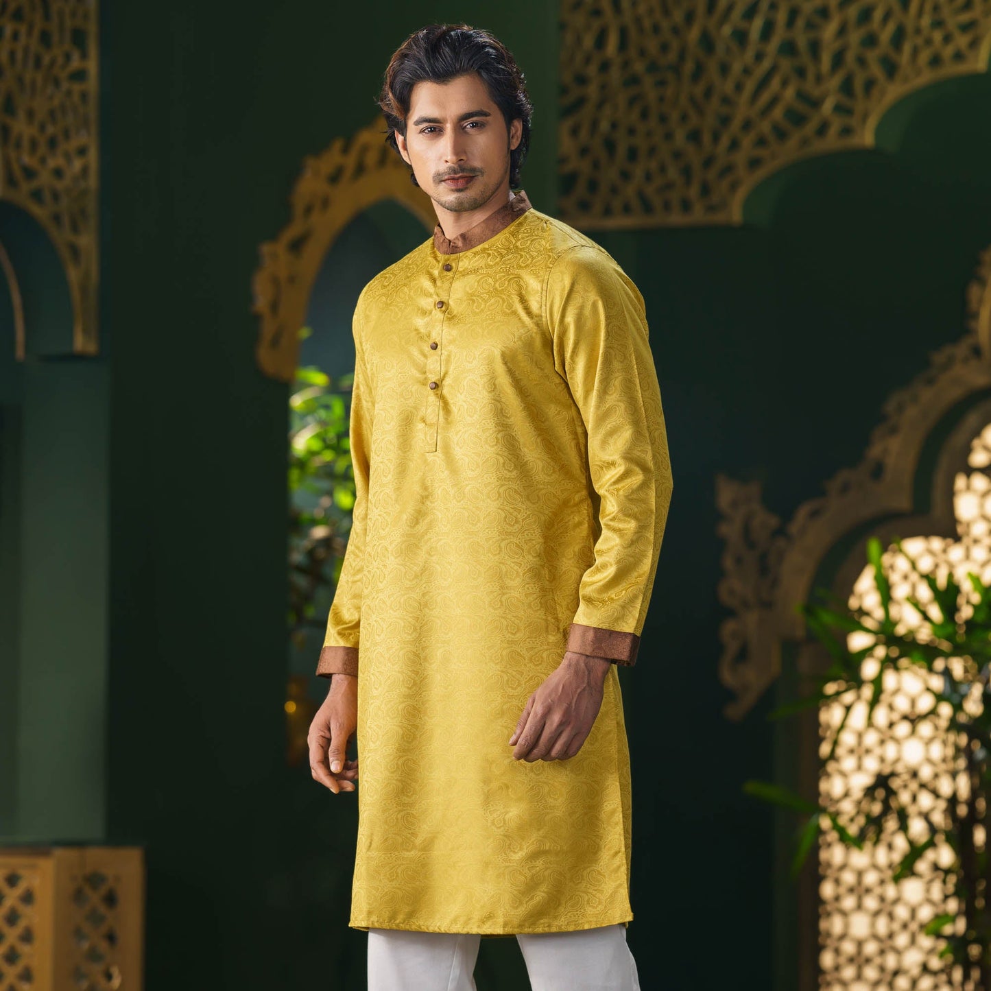 Men’s Yellow Jacquard Panjabi
