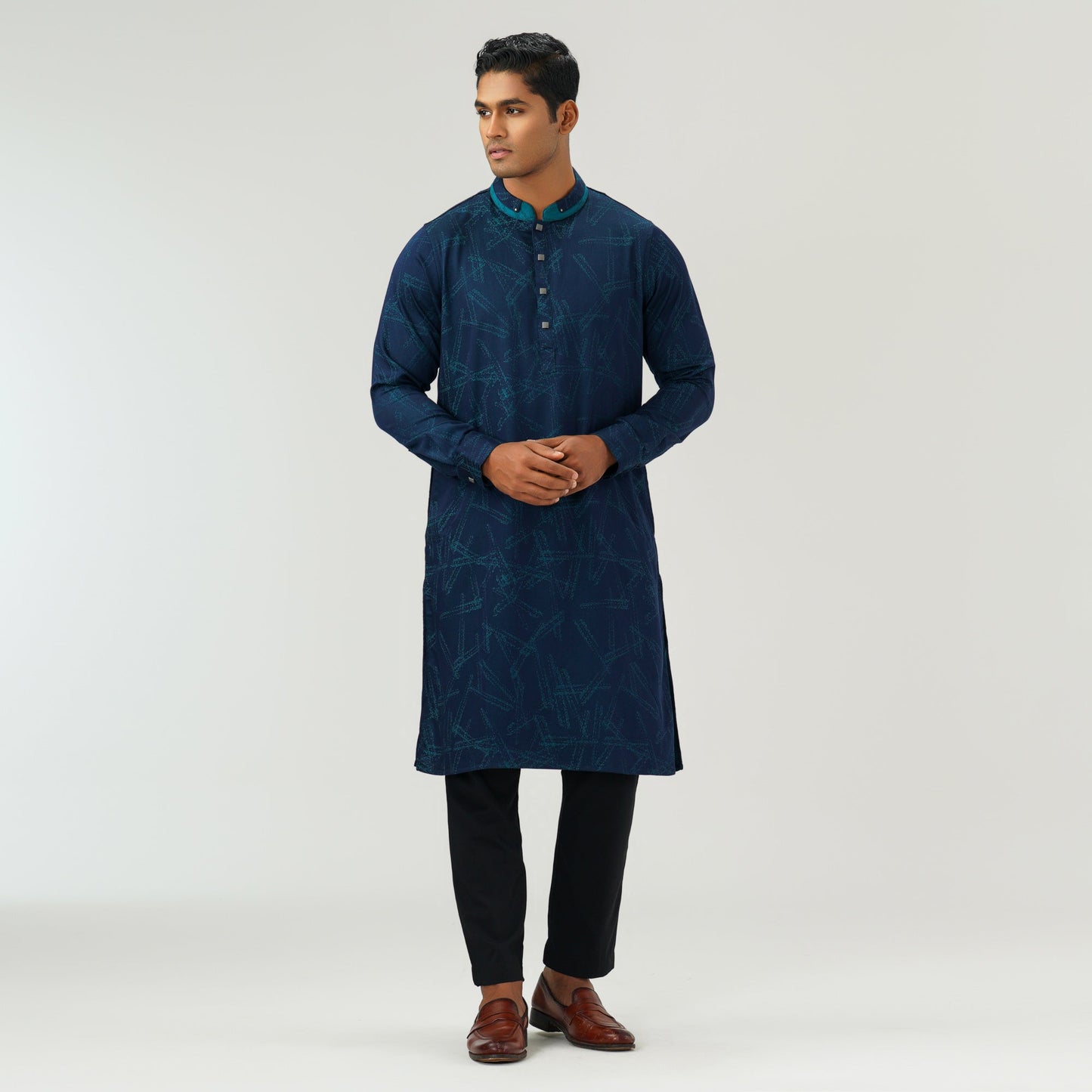 Mens Navy & Green Panjabi