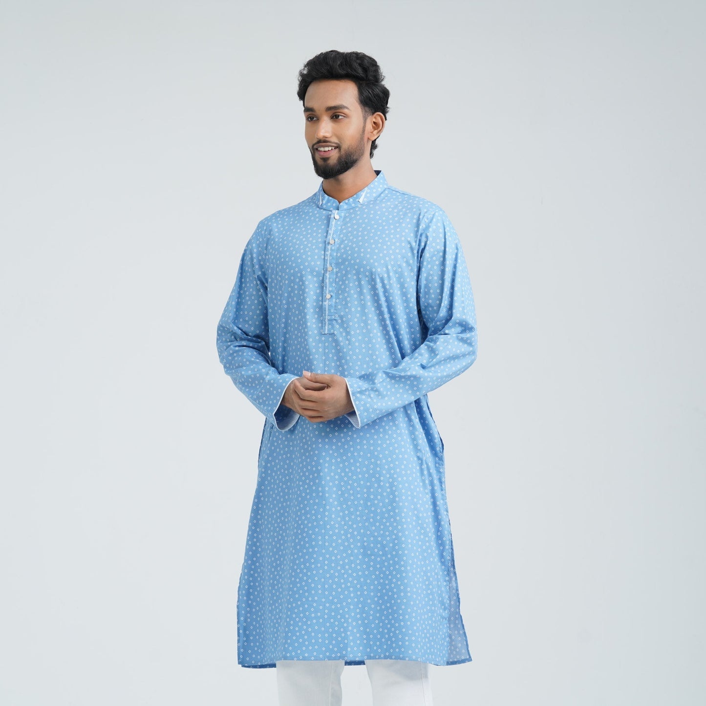 Men's Blue Cotton Basic Panjabi