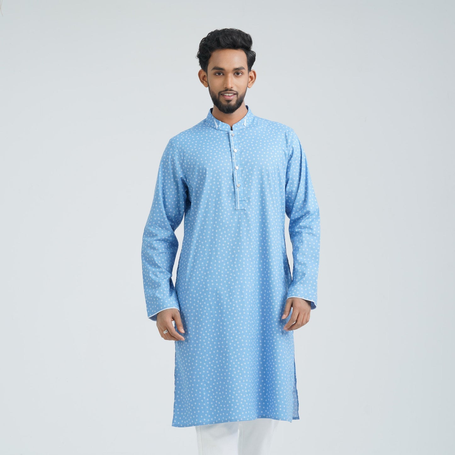 Men's Blue Cotton Basic Panjabi