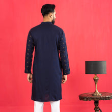 Load image into Gallery viewer, Mens Navy Full Embroidery Panjabi
