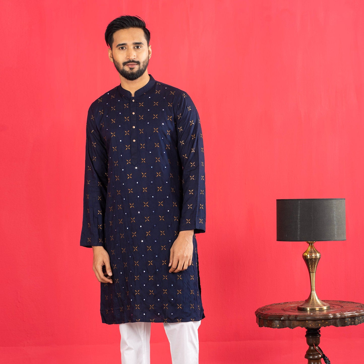 Mens Navy Full Embroidery Panjabi