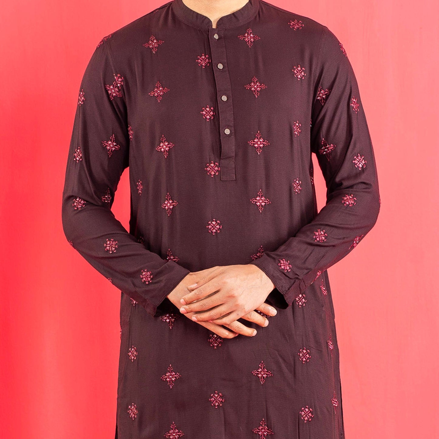 Mens Embroidery Panjabi- Coffee