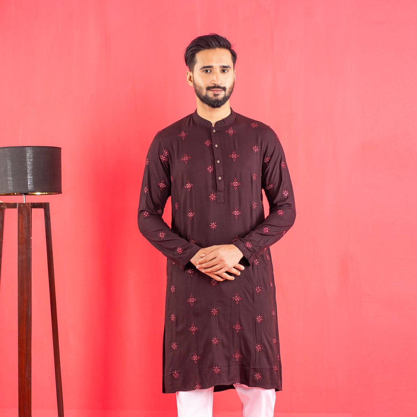 Mens Embroidery Panjabi- Coffee