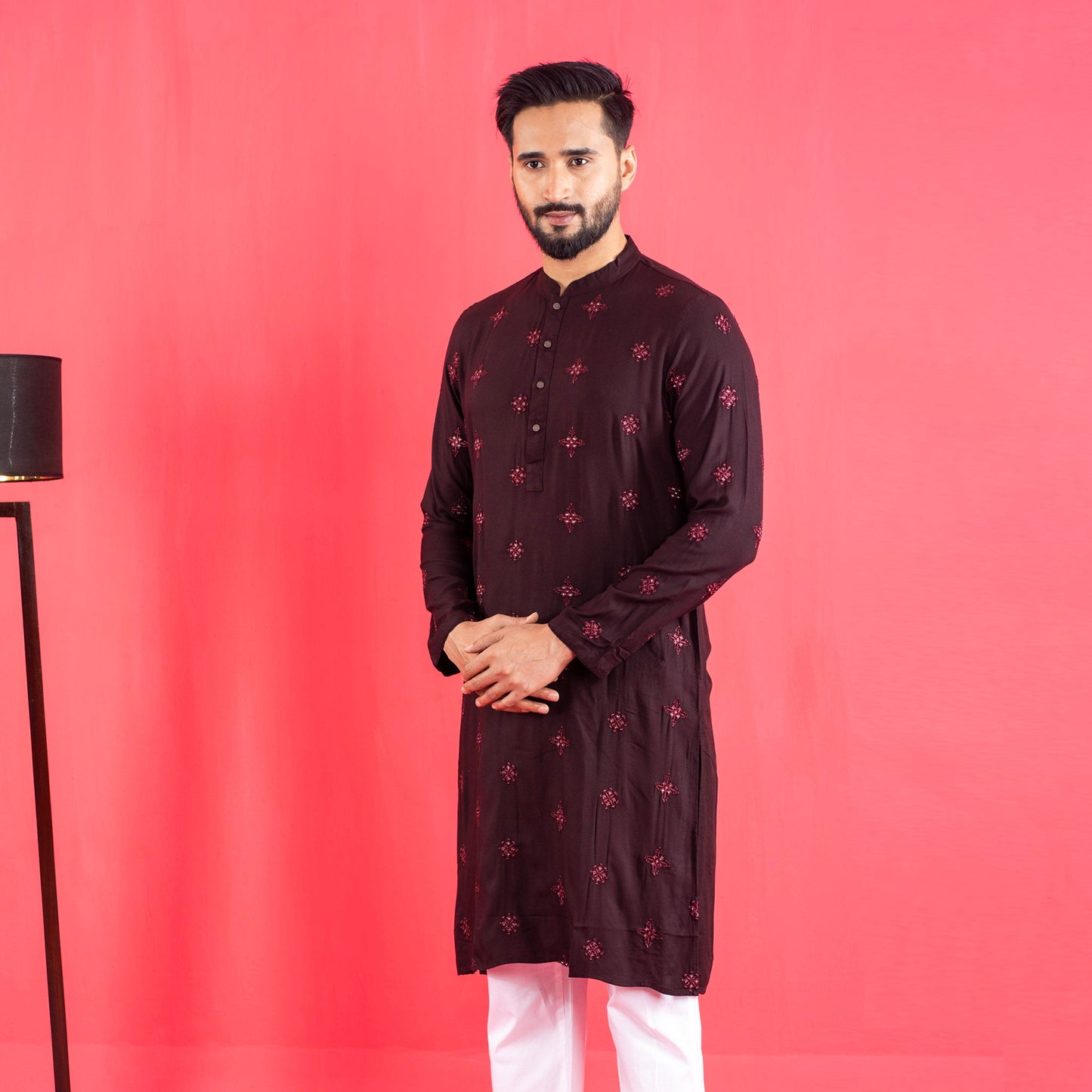 Mens Embroidery Panjabi- Coffee