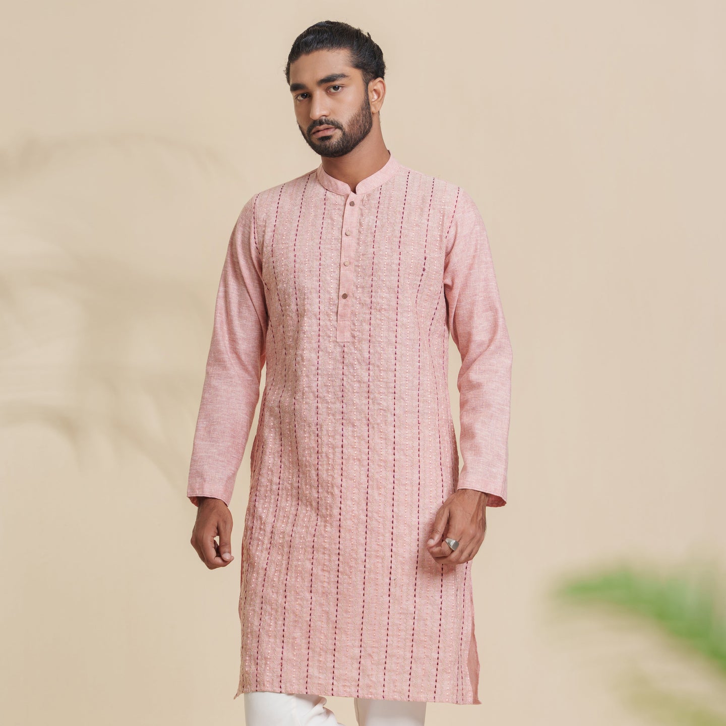 Men's Orange Embroidery Panjabi