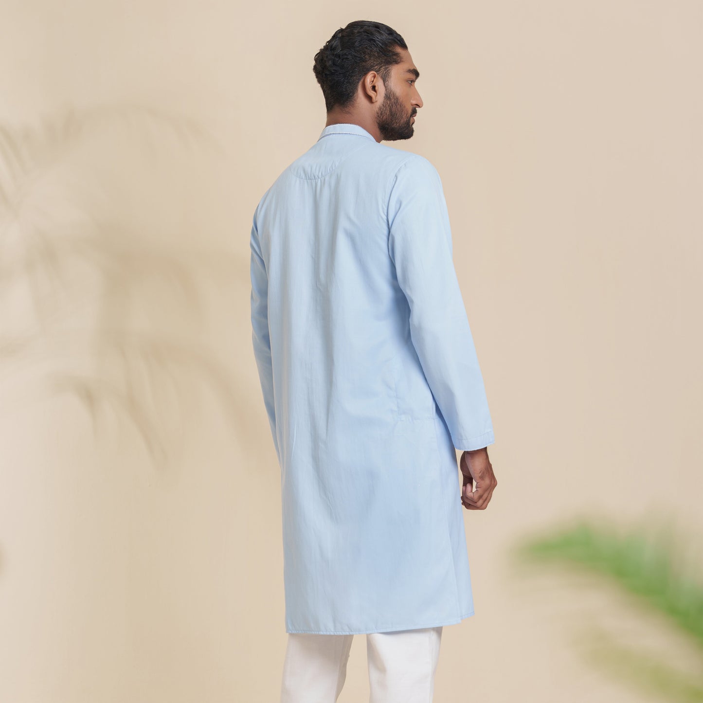 Men's Sky-Blue Embroidery Panjabi