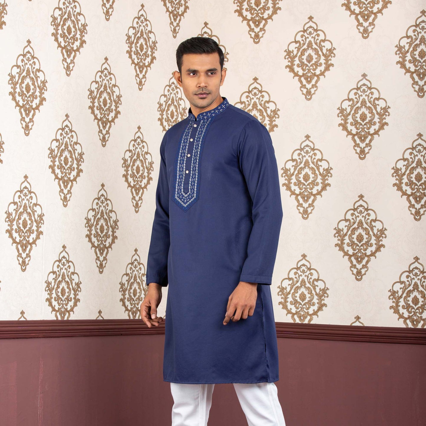 Men's Navy Embroidered Panjabi