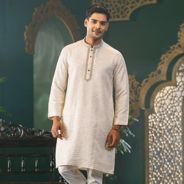 Men's Golden Embroidered Panjabi