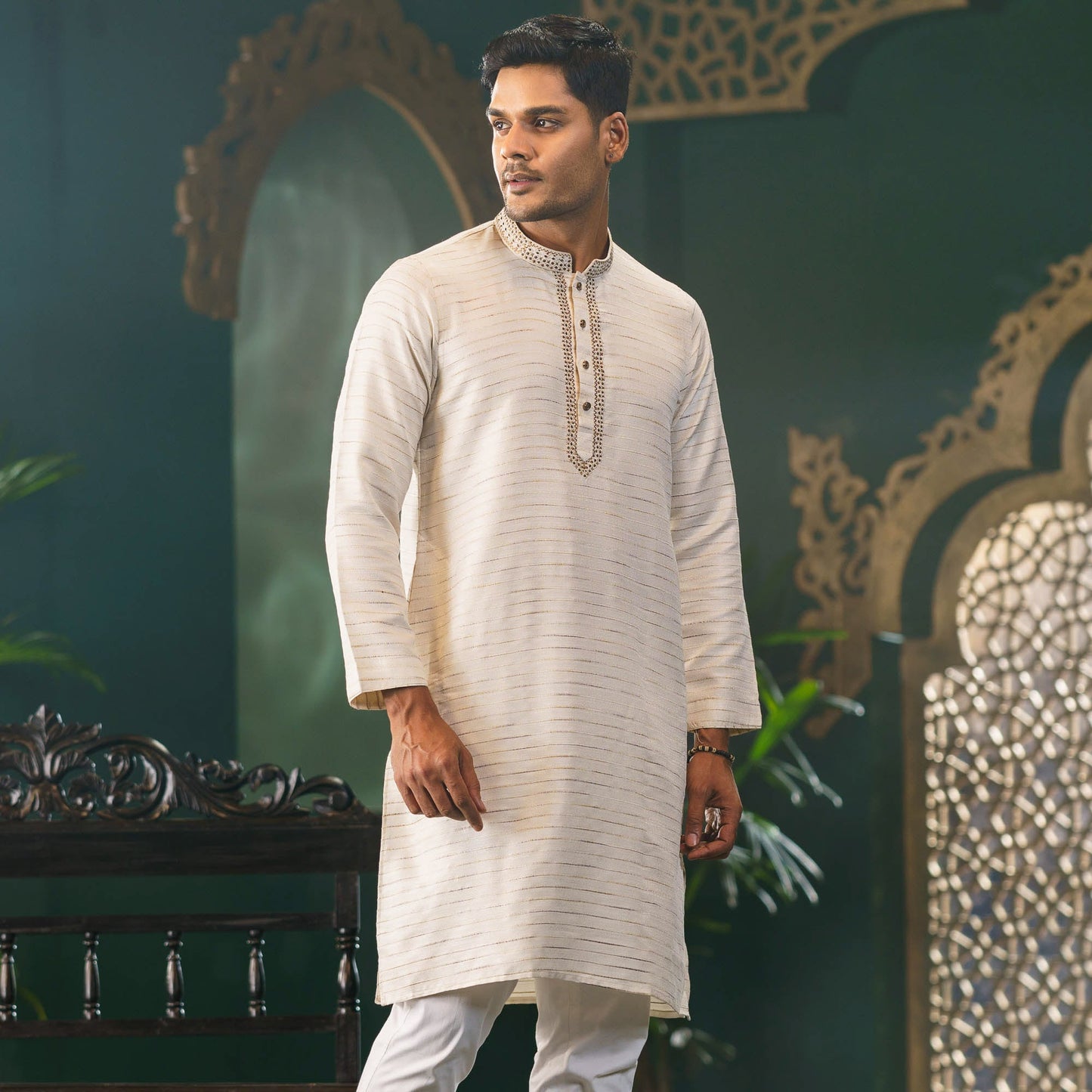 Mens Golden Embroidered Panjabi