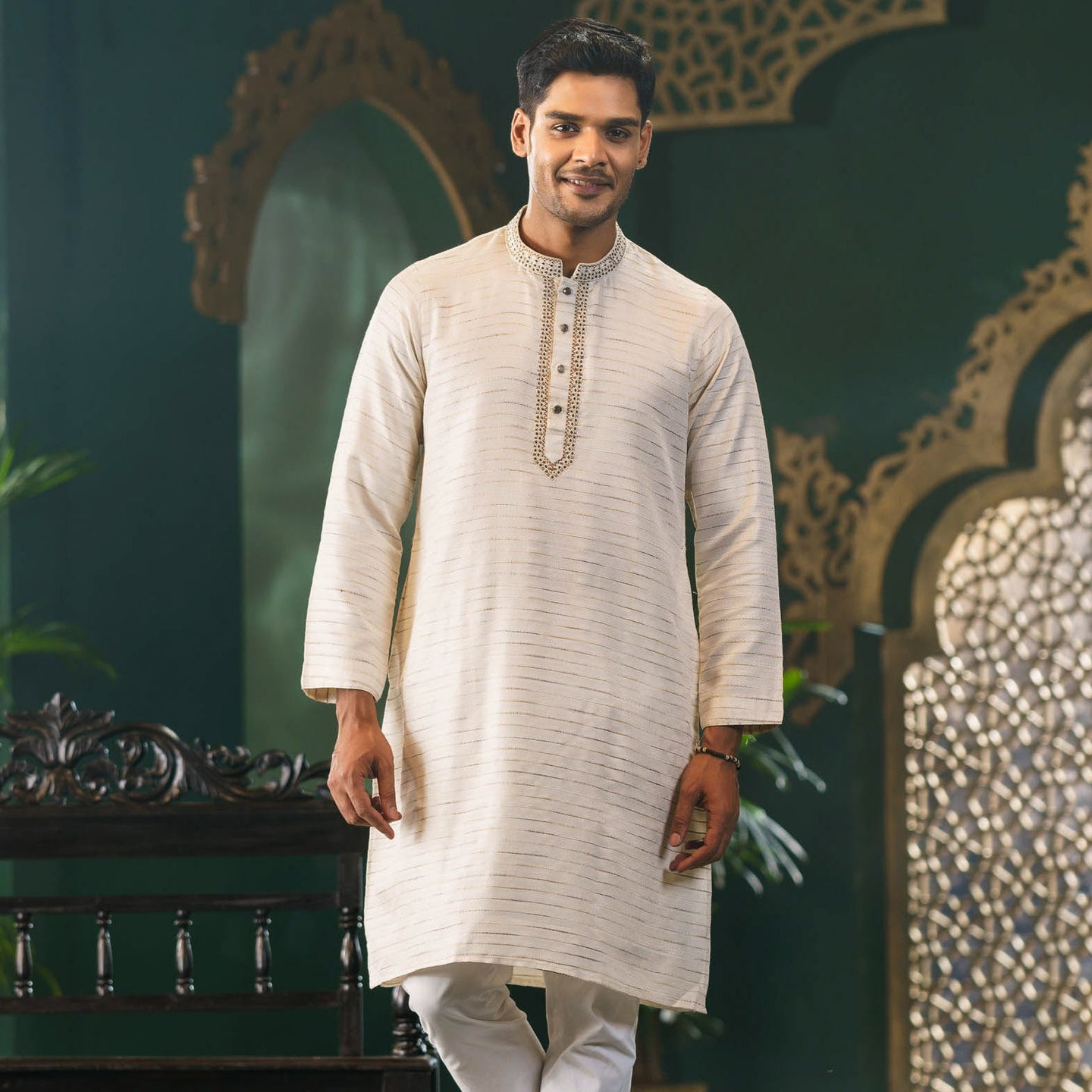 Men's Golden Embroidered Panjabi