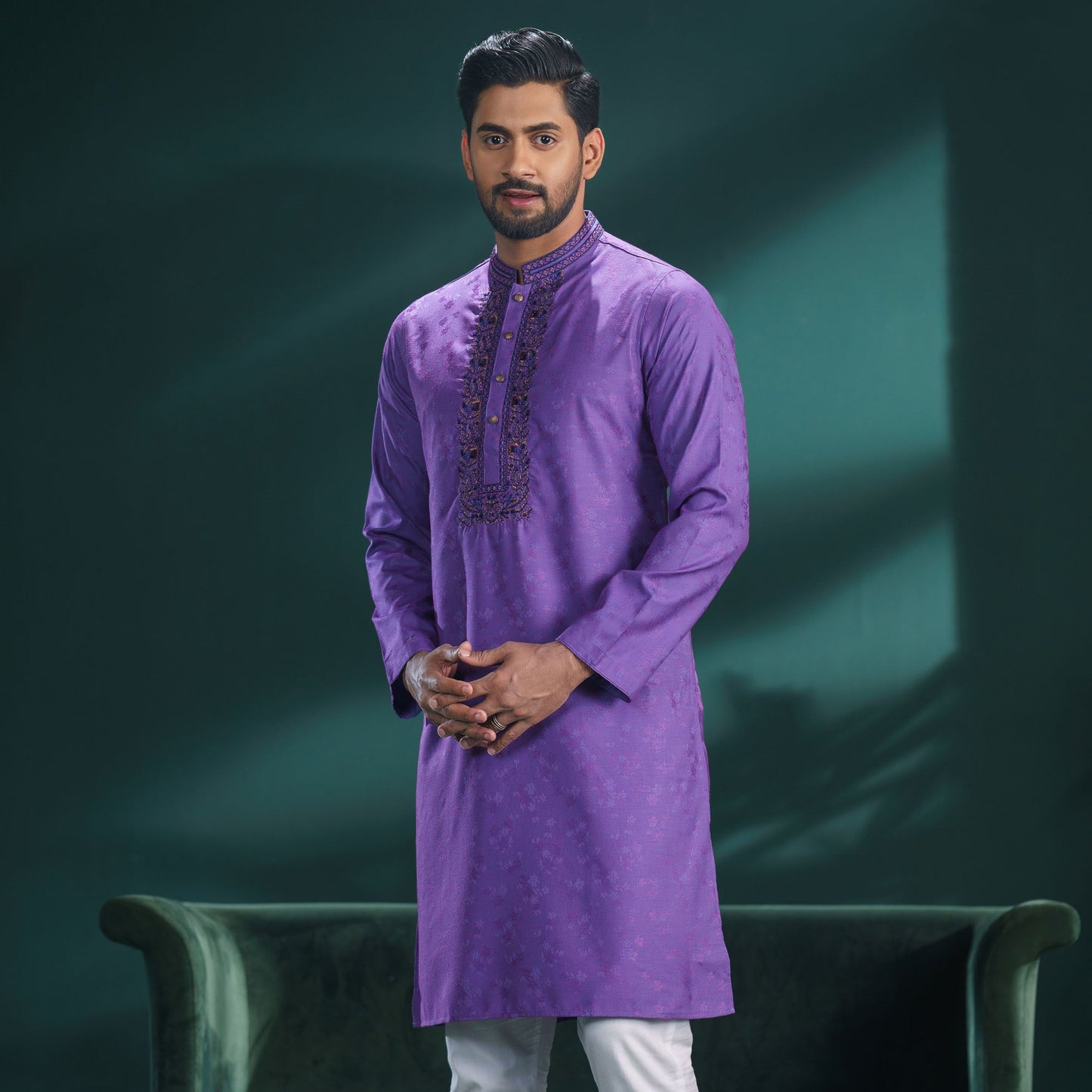 Mens Violet Embroidery Panjabi