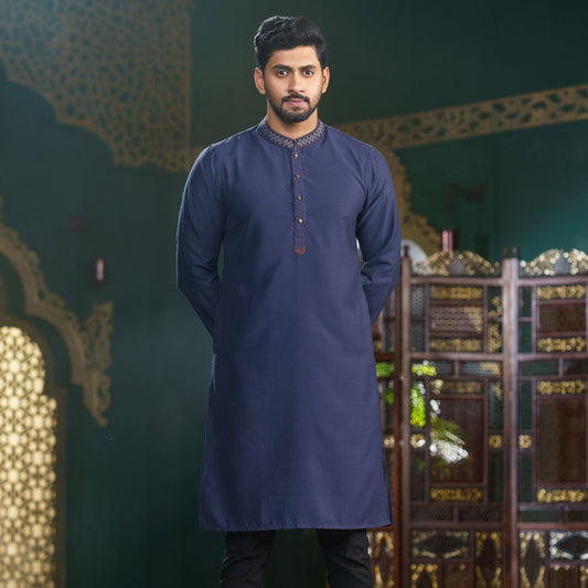 Men's Navy Embroidered Panjabi
