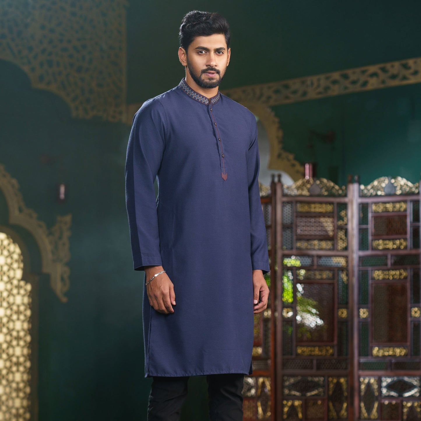 Men's Navy Embroidered Panjabi