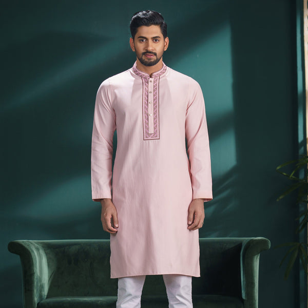 Men's Pink Embroidered Panjabi