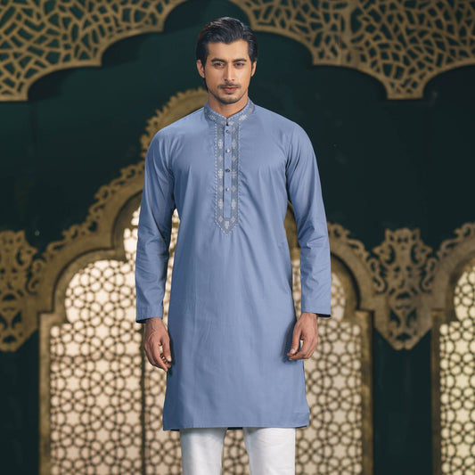 Men's Ash Embroidered Panjabi