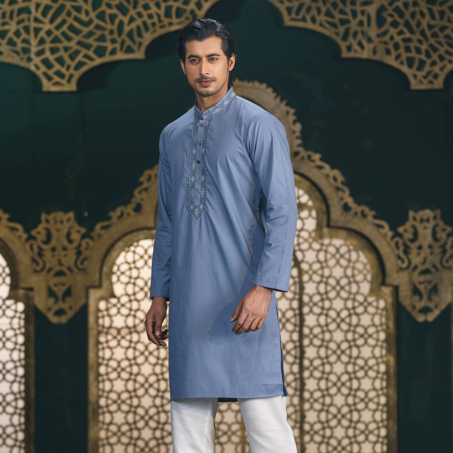 Men's Ash Embroidered Panjabi