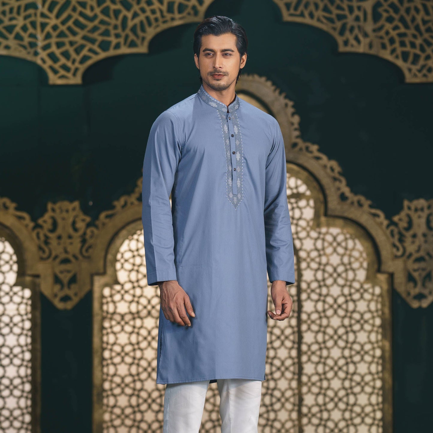 Men's Ash Embroidered Panjabi