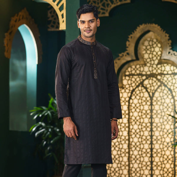 Men's Black Embroidered Panjabi