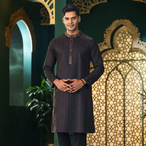 Men's Black Embroidered Panjabi