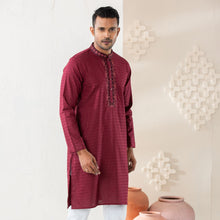 Load image into Gallery viewer, Men&#39;s Burgundy Embroidered Panjabi
