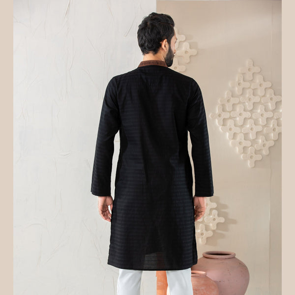 Men's Black Embroidered Panjabi