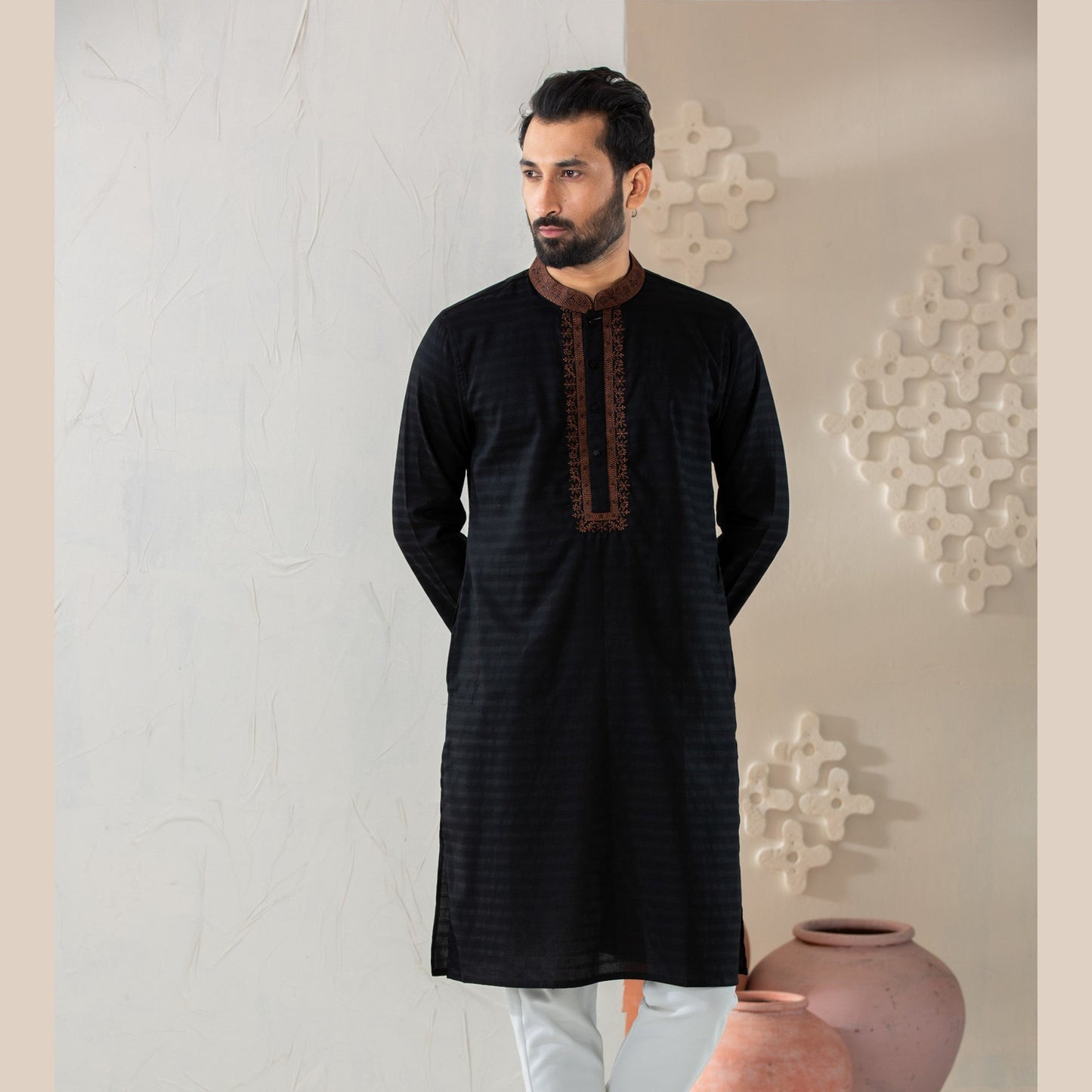 Mens Black Embroidered Panjabi