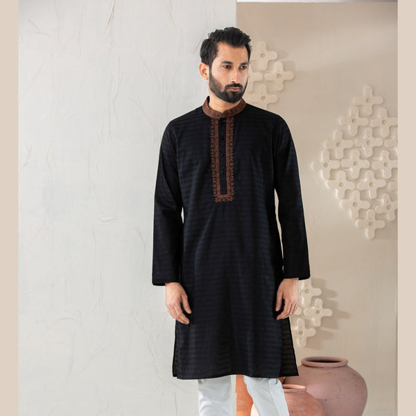 Men's Black Embroidered Panjabi