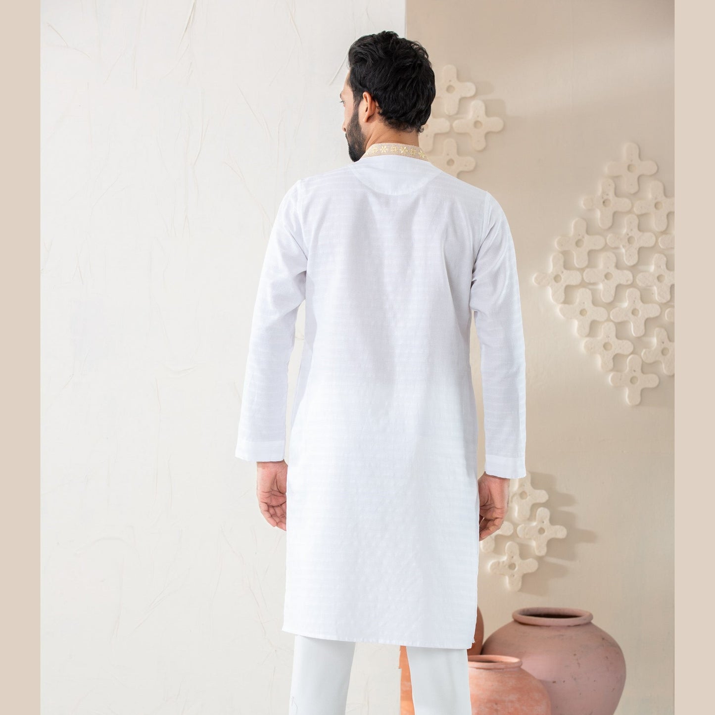 Mens White Embroidered Panjabi