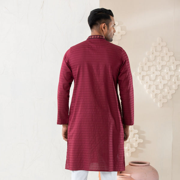 Men's Burgundy Embroidered Panjabi