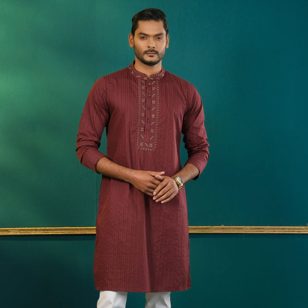 Men's Violet Embroidered Panjabi