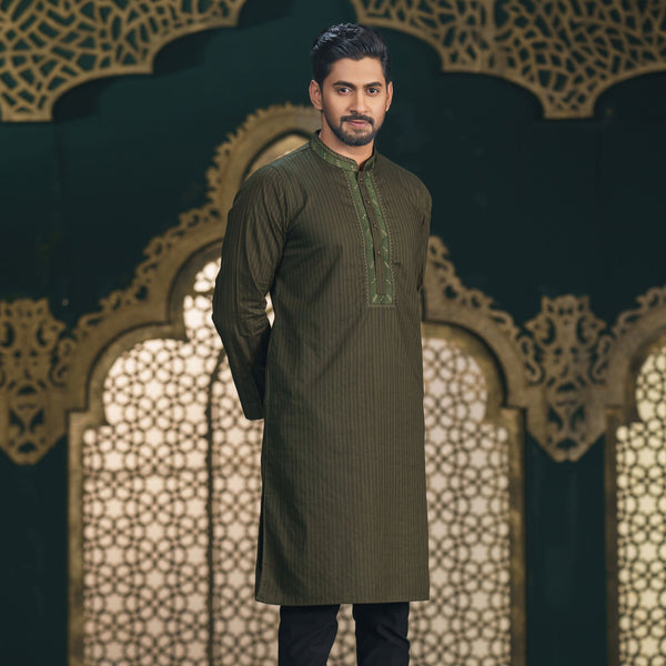 Men's Olive Embroidered Panjabi