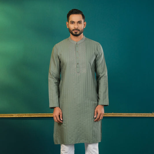 Mens Army Green Embroidery Panjabi