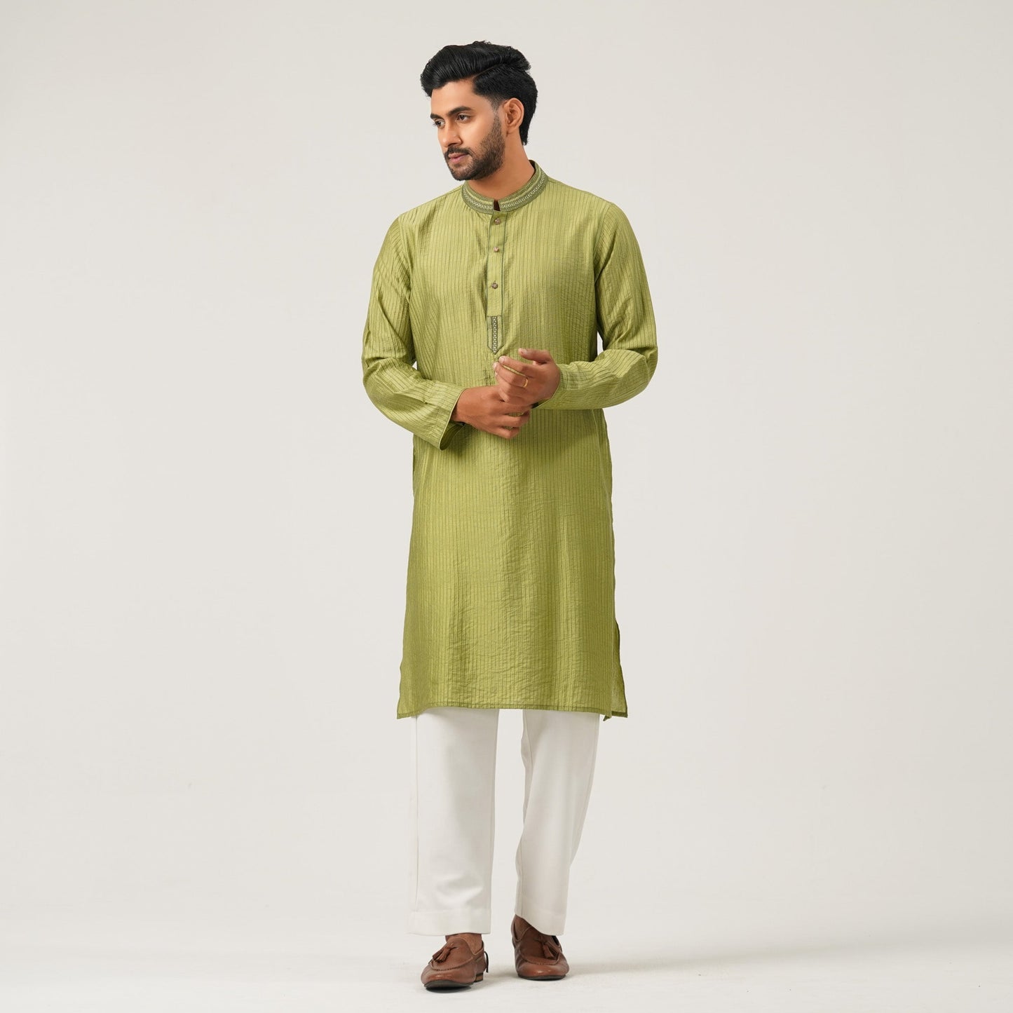 Mens Embroidery Olive Green Panjabi